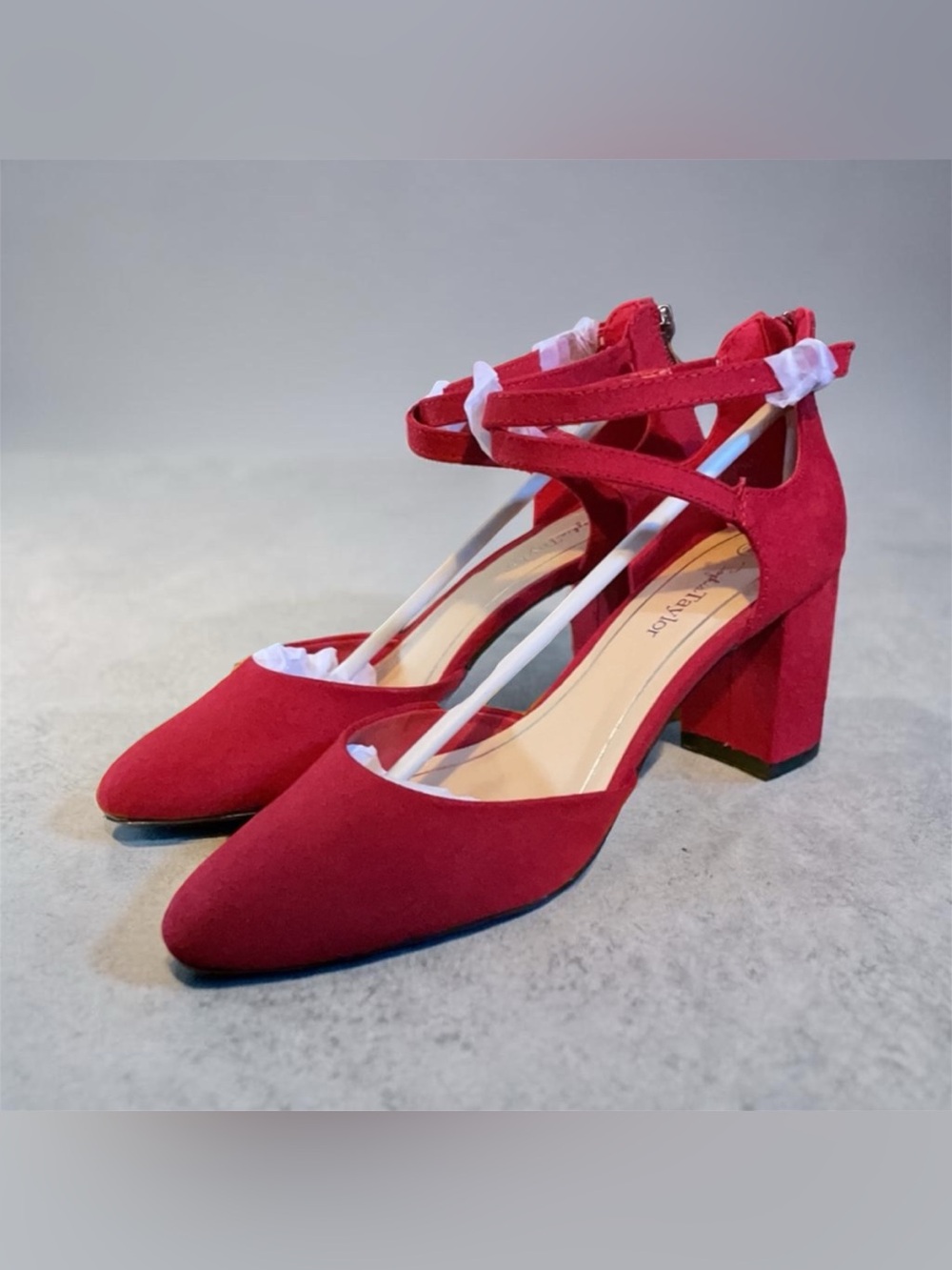 BRAND NEW IN BOX WITH TAGS Ruby red Sophia Taylor velvet suede chunky heels